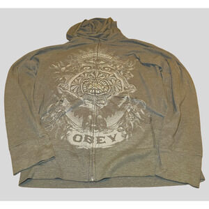 Vintage Y2K Obey Hoodie Large Olive Shepard Fairey Street Art Graffiti